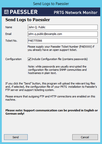 Send Logs to Paessler Send Logs to Paessler