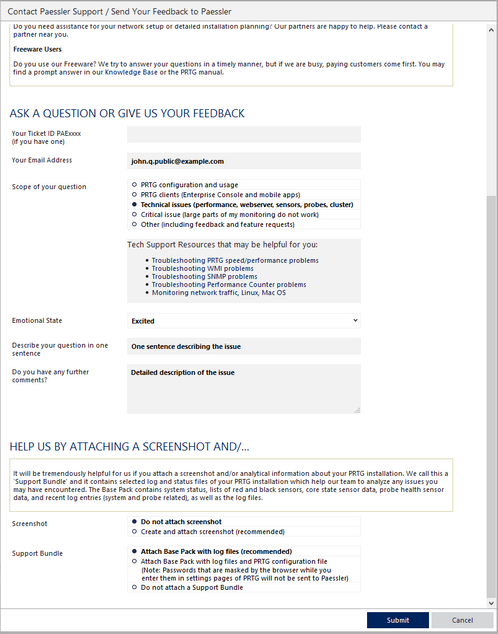 Contact the Paessler Support or Send Feedback Contact the Paessler Support or Send Feedback
