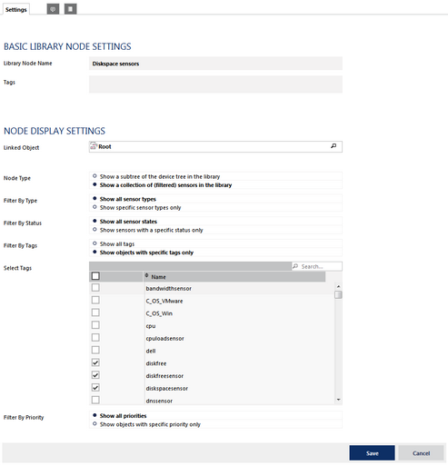 Settings of a Library with Diskspace Sensors Settings of a Library with Diskspace Sensors