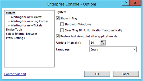 Enterprise Console Options Enterprise Console Options