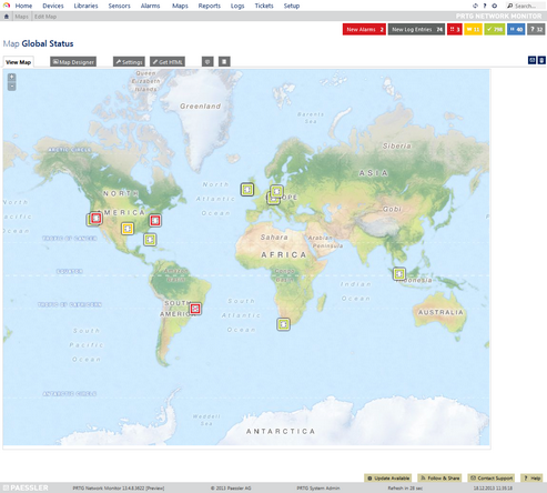 The Global Status of a Network in a Geo Map The Global Status of a Network in a Geo Map
