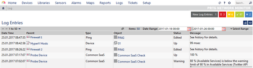 List with Log Entries List with Log Entries