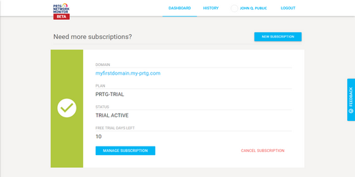 PRTG in the Cloud Dashboard PRTG in the Cloud Dashboard